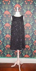 Vintage 90’s Y2K Black White Beaded Sequin A-Line Swing Party Cocktail Dress