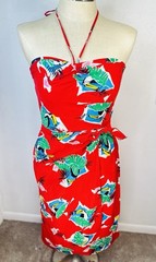 Hawaiian Made Fumi’s Originals Vintage Toucan Red Wrap Dress Medium Summer Beach