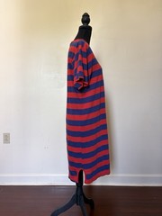 Diplomat 1980s Vintage Red/Blue Striped Shift Dress, Polyester/Cotton, Medium