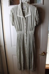 VTG S.L. FASHIONS MADE USA GREEN PLAID MIDI BUTTON UP SHIRT DRESS TAG 14 FITS M