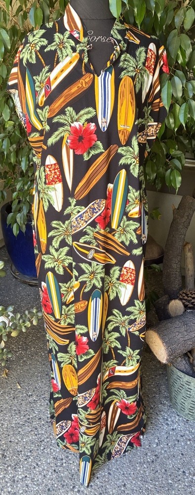 Gorgeous Vintage Hilo Hattie Hawaiian Surfboard & Hibiscus Maxi Sz Large