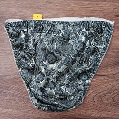Vintage Velour Velvet Off White Black Floral String Bikini Panties Size Medium