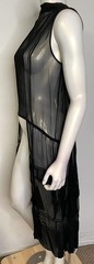 Antique 20s 30s Sheer Black Silk Dress Vest Layering Overlay Art Deco