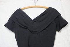Vtg 50s SUZY PERETTE Black Dress Draped Low Neck Slim Skirt Xs/S w25 Pinup Rare