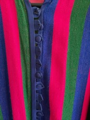 VTG Josefa Boho Caftan Maxi Dress Multicolor Pink Green Blue Pompoms Belt, Small