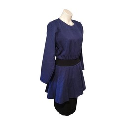Vintage 80s Genuine Peplum Dress Size 11/12 Med Blue Black Slit Hem Pulled