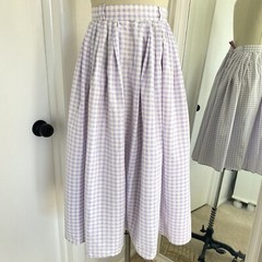Vintage 50s Lavender Purple Full Gingham Skirt Cute Cottage Core 26″ Waist