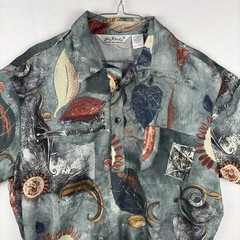 Vintage 80s Lilly Daché Abstract Art Print Blouse LG Silky Blouson Bomber Shirt