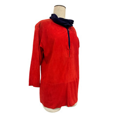 Vintage 1970s Nuance Suede Cowl Neck Navy & Red Top