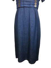 Vintage Mirrors 2 Denim Chambray Maxi Dress Size 16 Back Tie Zipper Short Sleeve