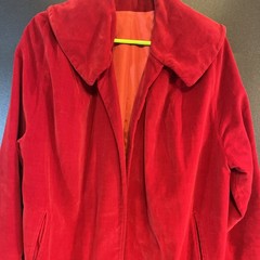 Vtg 1950s Red Crushed Velvet Long Jacket Pin Up Small/6 Wide Collar Over Coat