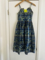 VTG 1950s Handmade Batik Block Print Metal Zip Boho Fit Flare Sundress PXS