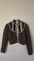 Gunne Sax by Jessica Floral Lace Trim Cropped Jacket Long Sleeve Brown