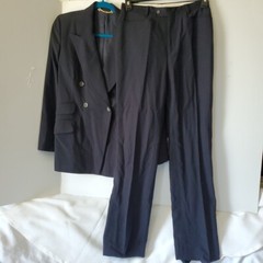 Vtg GUCCI Dark Blue Lana Vergine Fleece Wool Pantsuit Wm Sz 44 Tailored DAMAGED