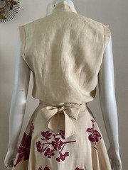 1950s Hawaiian Resortwear 2 Pc Silk Shantung Set Hibiscus Print Circle Skirt VTG