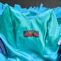 Vintage STUDIBAKER HAWK hand screen printed dress – aqua/blue – size 10 – c1980s