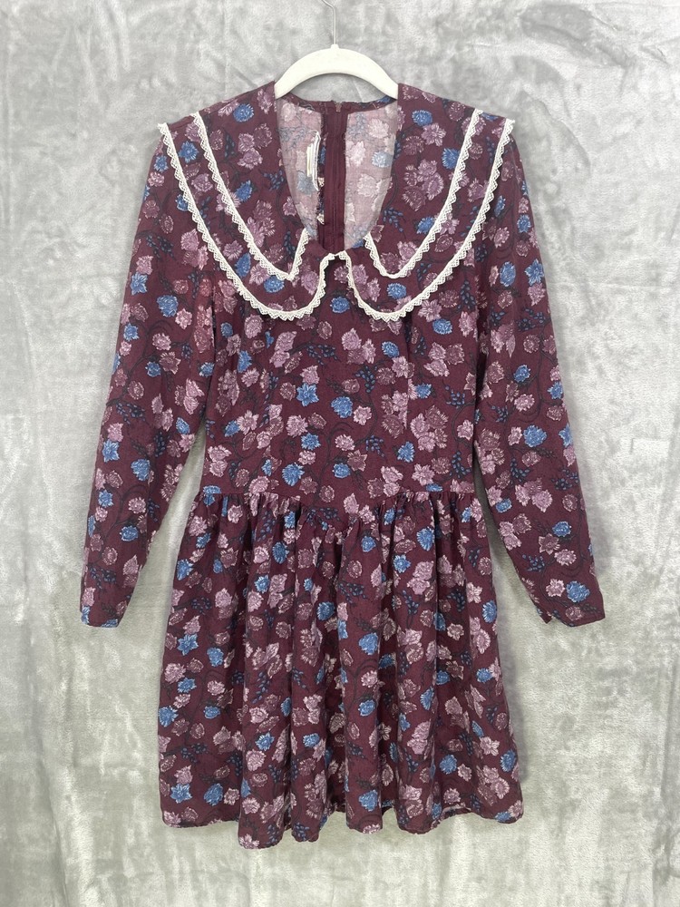VTG 80s Gunne Sax Jessica McClintock Floral Prairie Dress Purple Size Small?