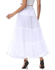 Hoopless Maxi Crinoline Wedding Underskirt Petticoat Evening (L/XL, White)