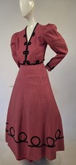 EARLY EDWARDIAN PINSTRIPED PINK CASHMERE BLEND 2 PC DRESS W BLACK SCROLLWORK