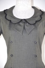60s Vintage Dark Green Cotton Canvas Scallop Peter Pan Collar Mod Dress Women S