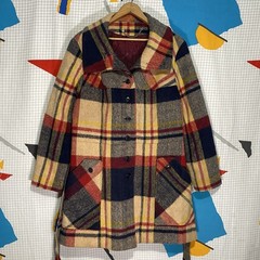 Vintage 50s 60s Plaid Wool Coat Mod Rainbow Hudson Large Atomic Hippy Hollywood