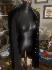 Vtg Black Velvet Leopard Retro Mod 90s Goth Punk Cheetah Sexy Jacket Dress Y2K