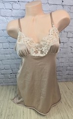 Vassarette 36 42 Tan Lace Cami Slip Tank Camisole Top Floral Brown CUT READ