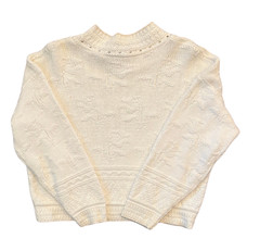 Vintage Cropped Sweater Pullover Chunky Knit Cream Textured Moulin Rouge
