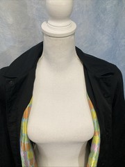 Vtg Y2K Jones New York Black Trench Coat Rain City Colorful Geometric Lining M