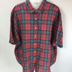 Vintage Blouse The Fox Collection Plaid Button Top Plus Sz 44 Red USA grunge