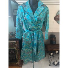 VINTAGE 60’s 70’s PEONY BRAND TURQUOISE SHANGHAI CHINA SILK BROCADE JACKET ROBE