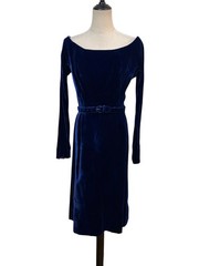 Vtg 50s Velvet Wiggle Dress 28”w Royal Blue Gigi Young Original Belted Viva