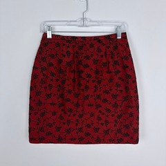 Ann Taylor 90s VTG Floral Mini Skirt Silk Embroidered Red Gothic Whimsigoth 6
