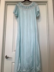 Vintage SAN SOUCI MEDIUM Long Night GOWN Blue w Lace Lingerie