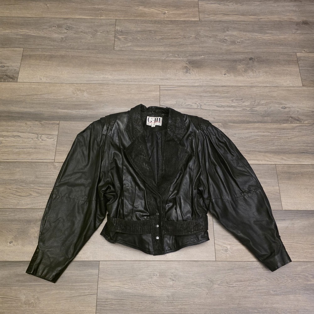 Vtg 1980’s Global Identity G-III Cropped Black Leather Goth Jacket Size Medium