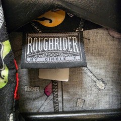 Roughrider by Circle T Vintage Guitar Print Western Tie Back Crop Shirt Black L