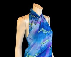 1970s Hawaiian Sarong Backless Tropical Halter Wrap Dress | SML