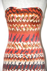 60s Vintage Red Orange Striped Bullet Bra Strapless Beach Cover Up Maxi Dress S