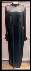 Stunning Vintage Oleg Cassini Black Tie Sheer Bodice Long Sleeve Tuxedo Gown 12