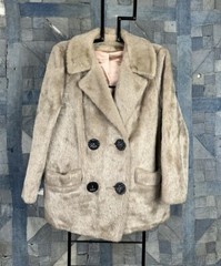 60s VINTAGE Faux Fur Pea Coat Wood Buttons Size Small Gorgeous