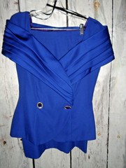 ALEX EVENINGS*ROYAL BLUE SKIRT SET*SZ: 12*GOLD TONE BLUE RHINESTONE BUTTONS*EXCE