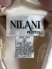 VTG 90’s Nilani Silk Blouse Embroidered Collar Buttons Petite 12 Ivory White