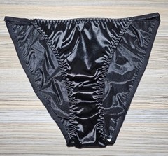 Vintage Style Glossy Classic Satin String Bikini Brief Panties Black XL NEW