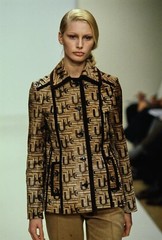Prada Fall 1996 Retro U Print Brown Silk Chiffon Button Shirt IT 46 Vintage
