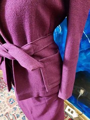 Handmade Wool Crepe Belted Suit Dress – Burgundy/Plum, Tailored Princess Seams,