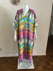1990s Details Tropical Brocade Loungewear Dress Caftan Mumu Maxi Resort 80s VTG
