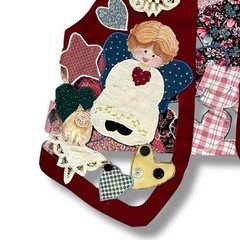 Handmade Angel Vest Patchwork Applique Embroidery Hearts Christmas 80s vintage