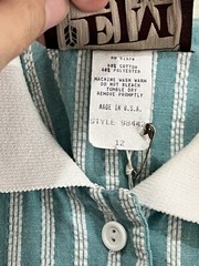 Vintage 80s Teal And White Striped Cotton Dress Short Sleeve Size 12