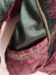 Vtg 90s Iridescent Patchwork Velvet Tapestry Full Zip Puffer Jacket Women’s XS