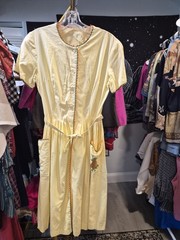1960s Handmade Butter Yellow Cotton Dress With Embroidery